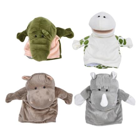4 kpl eläinten käsinukke lelu PP puuvilla elävänkaltainen avattava liikkuva suu käsinukke sarja lapsille