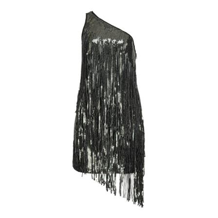 Pinko Longan Paillettes Kjole with fringes Grå, Dame