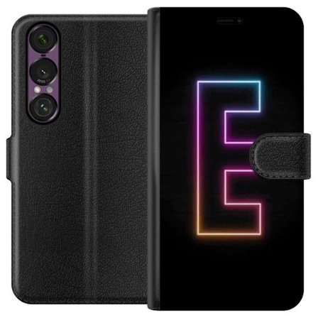 Yhteensopiva Lompakkokotelo Sony Sony Xperia 1 VII Minimalistinen neonkirjain E kirkkaissa väreissä tummaa taustaa vasten modernissa ja tyylikkääs