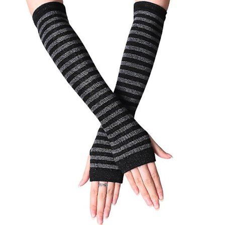 Dame håndleddsvarmere votter lange hånd fingerløse stripete hansker (FMY)