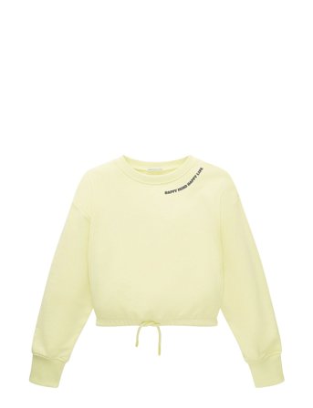 Cropped Sweat With Small Print Sweat-shirt Genser Gul Tom Tailor*Betinget Tilbud