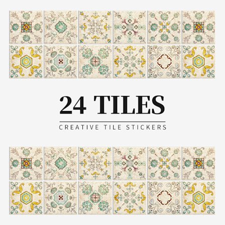 24 stk. selvklæbende blomsterfliser 15×15 cm - Gul, Køkken S