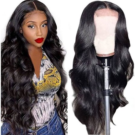 Peruk Spets Fram Naturlig Svart Lång Vågig Lockig Peruker För Kvinnor, Naturlig T-del Spets