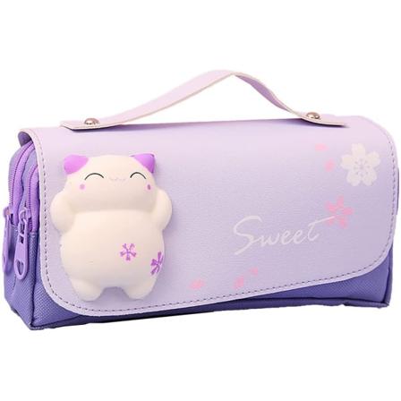 Sød blyantsetui med squishy kat kawaii blyantpung søde skoleartikler pennepose blyantsetui blyantæske blyantpung med blødt kawaii kittie legetøj (P