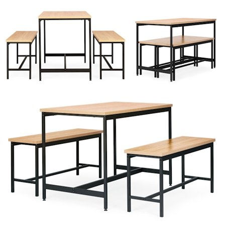 Loft-ruokailuhuonekalusetti – pöytä ja 2 penkkiä keittiöön tai ruokasaliin ModernHome