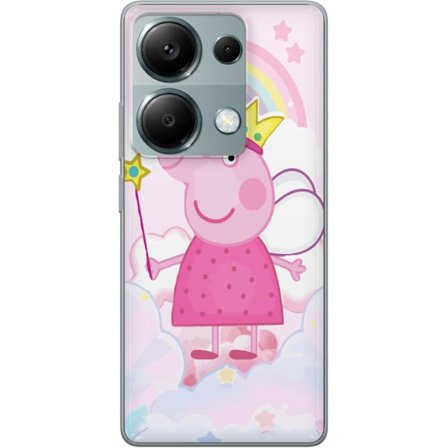 Yhteensopiva Puhelinkuori Xiaomi Redmi Note 13 Pro 4G Peppa Pig prinsessamotiivi kruunulla, siivillä ja sateenkaarella, satumainen lasten kuvitus pilv