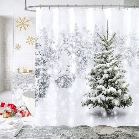 Jul Duschdraperi, Perfekt för Vinterskog Snö Kul Festival Badrumsdekoration, Julgran Naturlig Scen Heminredning, 72×72