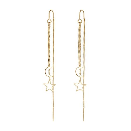 Långa örhängen med måne- och stjärnmönster och eleganta tofsar i koreansk stil.