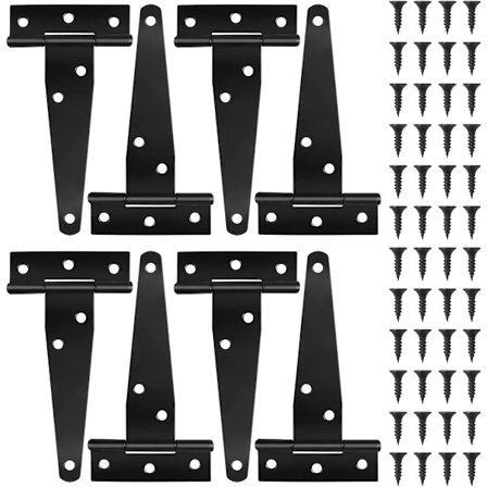 8-pakning T-Type Dørhengsler Skruer Inkludert 10 cm for Skurdører T-Type Hengsler Utvendige Dørhengsler for Gjerder Skur Kabinetter og Svart 6.4 13