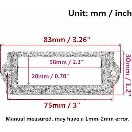 [24-pak] Sorte metalletiketholdere til kontorbibliotek, filskabe, skuffer, 83 mm x 30 mm