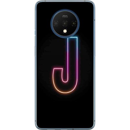 Kompatibel Mobilcover til OnePlus OnePlus 7T Minimalistisk neonbogstav J i farveskiftende lys mod sort baggrund