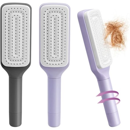Självrengörande Hårborste, Hårborstar för Kvinnor, Luftkudde Massagekammar, Roterande Teleskopisk Kam, Reder Ut Håret Lätt och Rengör (Lila +