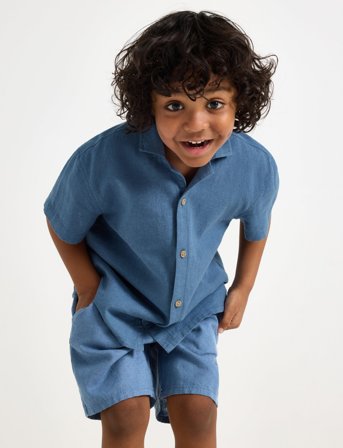Lindex Shirt Ss Linen - Navy - 110/116