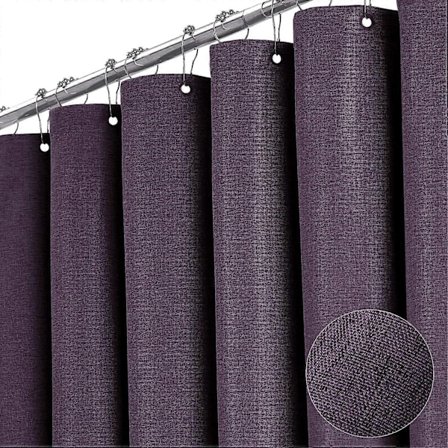 Lilla Bruseforhæng Linnedtekstur Presenning Bruseforhængssæt med 12 Plastikkroge, Hotel Spa Luksus Badeværelsesindretning Bruseforhæng - 72x72