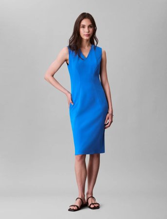Calvin Klein Scuba Fitted Knee Length Dress - Blue - XS
