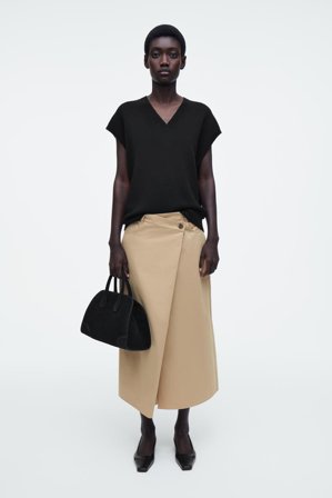 COS Women's Asymmetric Cotton Midi Skirt in Beige