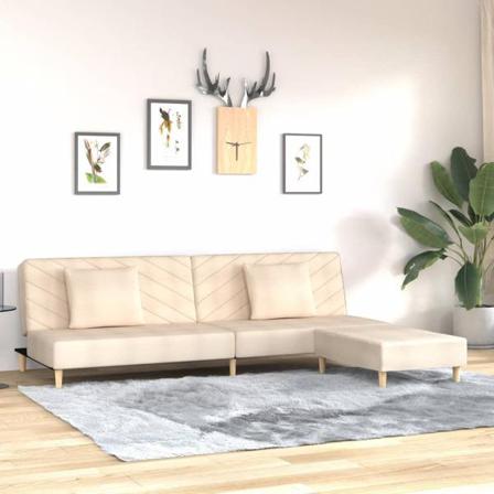Vidaxl Bäddsoffa 2-sits Med Två Kuddar Och Fotpall Gräddvit Tyg Creme