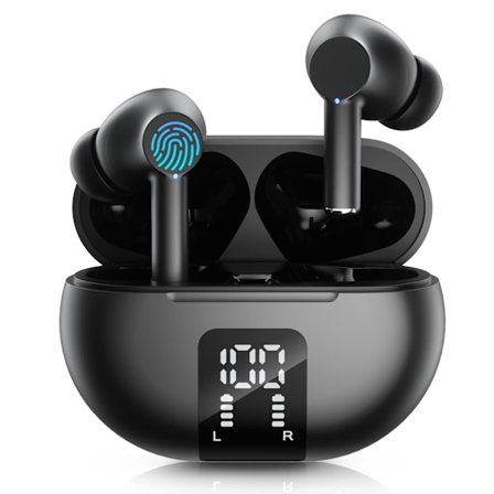 Bluetooth 5.3 Trådlösa Hörlurar - HiFi Stereo Ljud, 40 timmars speltid, LED-display, Vattentäta In-Ear Hörlurar med Mikrofon för iPhone/Samsung/