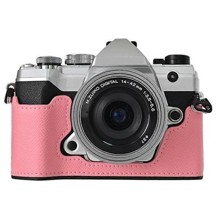For Olympus OM-5 Kameraveske Batteriåpning Håndflatetekstur PU Lær Halvkropp Bunnbeskyttelse - Rosa