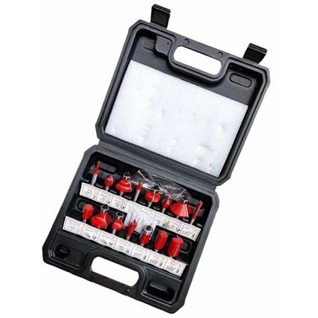 6,35 mm fresestål. 15 stk. rett spor fresestålsett, spor kuttersett tre kutter skjæring trebearbeidingsverktøy (plastkoffert)