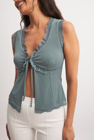 NA-KD Lace Sleeveless Top - Strap & Tie Tops - Bleu - X-Small