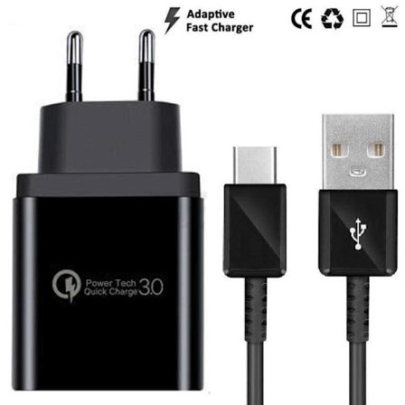 Snabbladdare Fast Charger USB-C Kabel 3 Port Svart