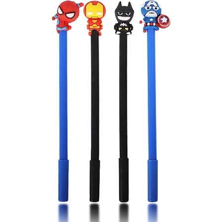 4 st Superhjälte Pennor Söta Skol Coola Pennor Tillbehör Svarta Gelpennor Set Film Penna Set Penna för Barn Flickor Pojkar Gåvor