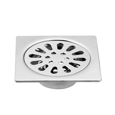 Fyrkantigt golvbrunn i rostfritt stål, perfekt för badrum, duschrum och avloppsområden.