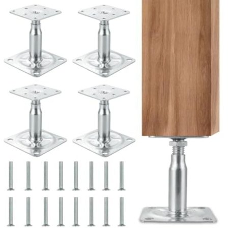 Justerbare stolpebeslag 4 stk. 100-150 mm galvaniseret med 16 skruer til beton skure støttefødder