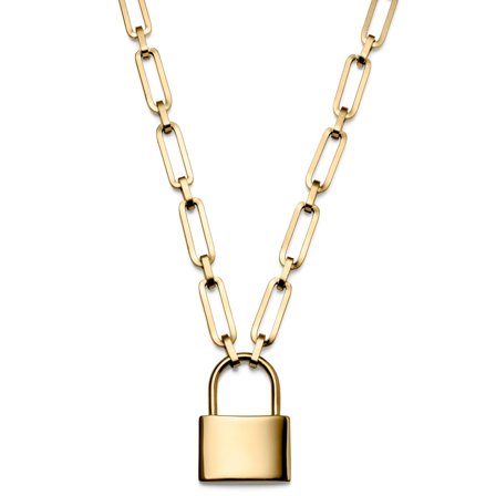 Carter Amager Gold-Tone Cable Chain Necklace with Lock Pendant for Men - Steel necklaces