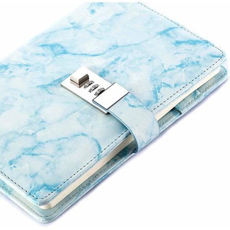 Vandtæt lædermarmor dagbog med lås til piger og kvinder, genopfyldelig hemmelig dagbog med lås og søde notesbøger til teenagepiger, adgangskode piger 