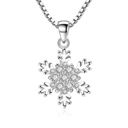 Snowflake necklace - silver color with white rhinestone