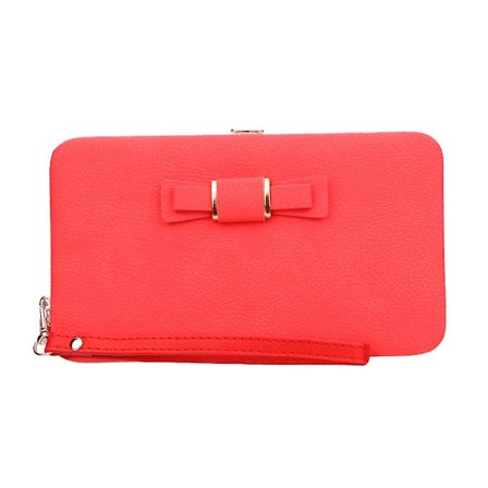 Dam plånbok båge lång pennfodral myntväska kvinnlig mobiltelefon väska röd