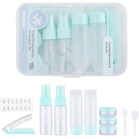 Silikone Rejseflasker 10 Pakke, Mezzar Genopfyldelig Rejseflaske Sæt, Flyrejse Sæt Rejseflasker til Gel, Shampoos, Lotions og Væsker