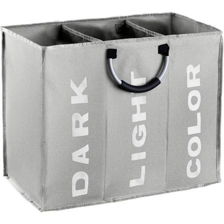 Stor 3-delad Tvättkorg, Vikbar Tyg Klädförvaringsväska med Handtag 85L 60x32cm Grå
