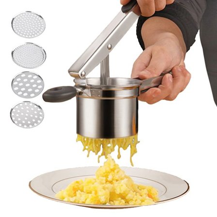 Kartoffelmoser, hvidløgspresser i rustfrit stål, 4 typer filterhuller, køkkenredskaber, til kartofler, frugt, nudler