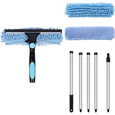 2-i-1 Teleskopisk Vinduesrensningssæt 235 cm, Roterbart Hoved, Effektiv Vinduesrensning til Indendørs/Udendørs Vinduer og Bilglas