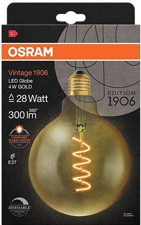 OSRAM Led Dekorasjonspære E27 G125 28 300lm Gold Dim Varmere Lys