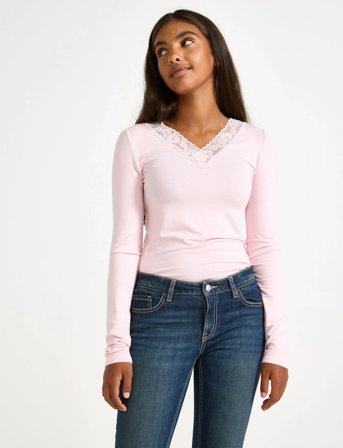 Lindex Top Viscose With Lace - Pink - 128