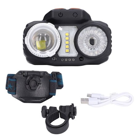 Led-otsalamppu, kannettava, ladattava otsalamppu, älykäs taskulamppu, vedenpitävä, virranäytöllä, pyöräilyyn, retkeilyyn