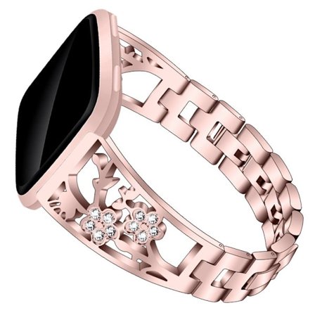 Fitbit Versa / Versa Lite klockarmband i rostfritt stål med strassdekor - Roséguld