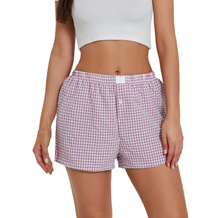 Kvinnors Lounge Shorts Mjuk Elastisk Låg Midja Rutig Tryck Pyjamas Shorts
