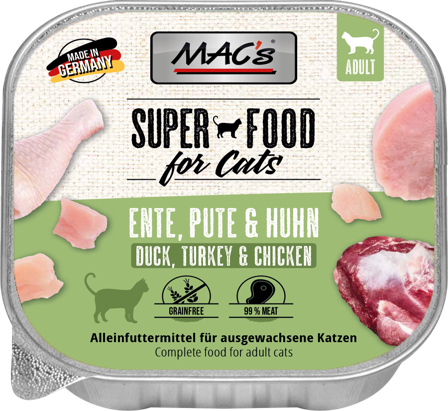 Mac's Super Food for Cats And, Kalkun og Kylling 16x100g - Våtfôr