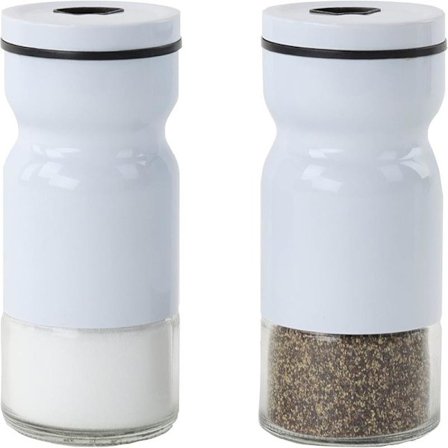 Salt- og pepperkvern i glass og metall - Sett med 2 hvite