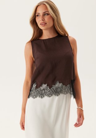 Object Collectors Item - Objdalme Sl Lace Top - Seal Brown Detail: Black Lace