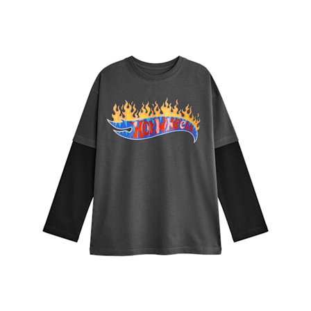Hot Wheels Pojkar Flammande Logotyp Långärmad T-shirt 7-8 År Grå