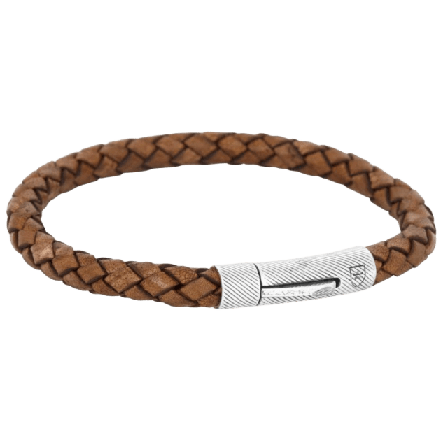 by BILLGREN Silver/läderarmband | flätat | Nobel Accessoarer Herr Brun 21 cm