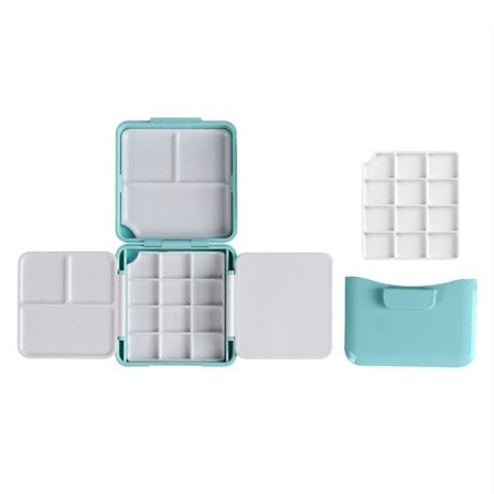 Akvarellfärg Palettfodral med Tomma Koppar Tom Akvarellpalettlåda, Tom Akvarellplåtask Palettfärgfodral röd och grön[D]