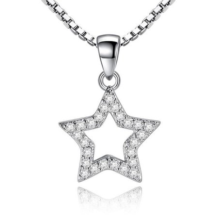 Star necklace - silver color with white rhinestone