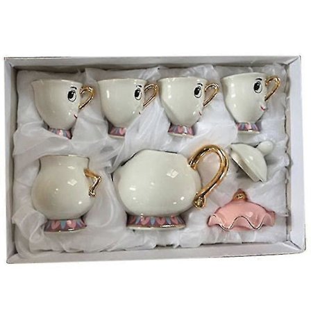 Sarjakuva Uusi Kaunotar ja Hirviö Teekannu Muki Teeastiasto Syntymäpäivälahja 6kpl_MGF